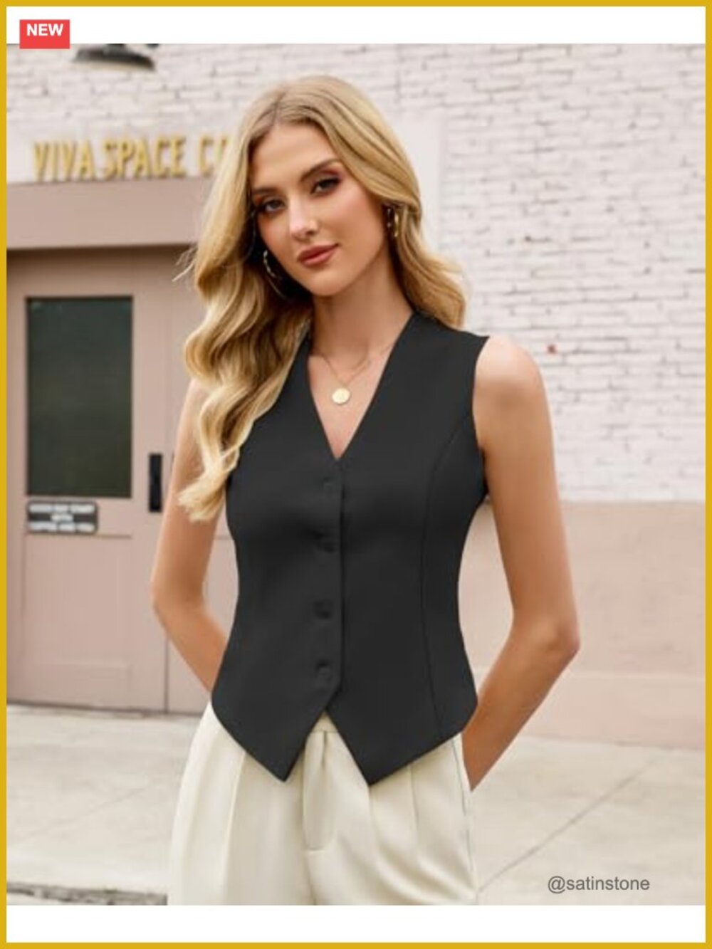 Sleeveless V Neck Button Down Summer Vest Business Casual Fitted Waistcoat - Picture 2 of 6